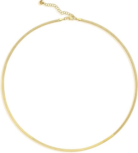 MEVECCO Gold Necklace for Women 18K Vacuum Gold Plated Mariner Chain Necklaces Flat Surface Laser Cut Chain Simple Choker Necklace for Her Jewelry Gifts in Kuwait