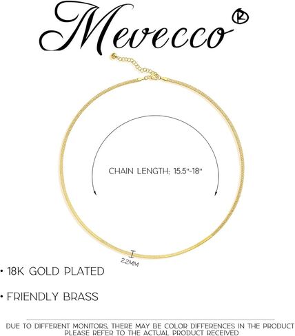 MEVECCO Gold Necklace for Women 18K Vacuum Gold Plated Mariner Chain Necklaces Flat Surface Laser Cut Chain Simple Choker Necklace for Her Jewelry Gifts in Kuwait