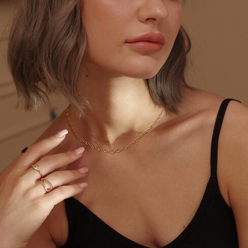MEVECCO Gold Necklace for Women 18K Vacuum Gold Plated Mariner Chain Necklaces Flat Surface Laser Cut Chain Simple Choker Necklace for Her Jewelry Gifts in Saudi Arabia