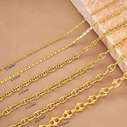 MEVECCO Gold Necklace for Women 18K Vacuum Gold Plated Mariner Chain Necklaces Flat Surface Laser Cut Chain Simple Choker Necklace for Her Jewelry Gifts in Saudi Arabia