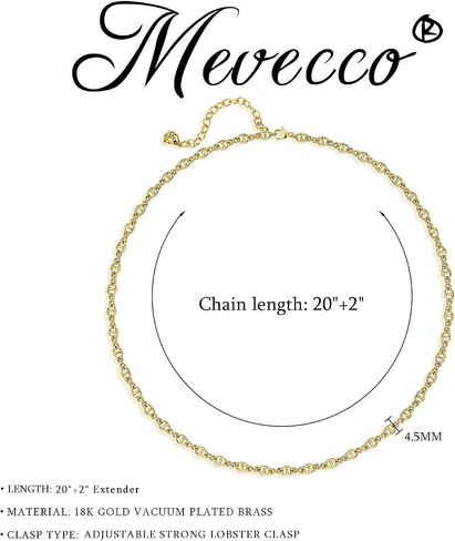 MEVECCO Gold Necklace for Women 18K Vacuum Gold Plated Mariner Chain Necklaces Flat Surface Laser Cut Chain Simple Choker Necklace for Her Jewelry Gifts in Saudi Arabia