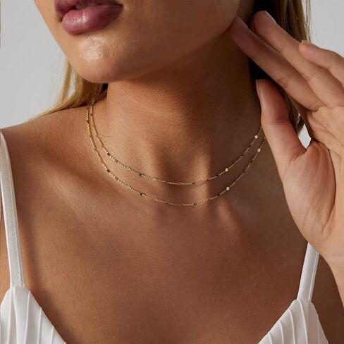 VIROMY 14K Gold Necklaces for Women Cute Dot Chain Choker Dainty Layered Bead Necklace for Women Pretty Jewelry Gifts for Women Girls Everyday Wear Necklaces for Women in Saudi Arabia