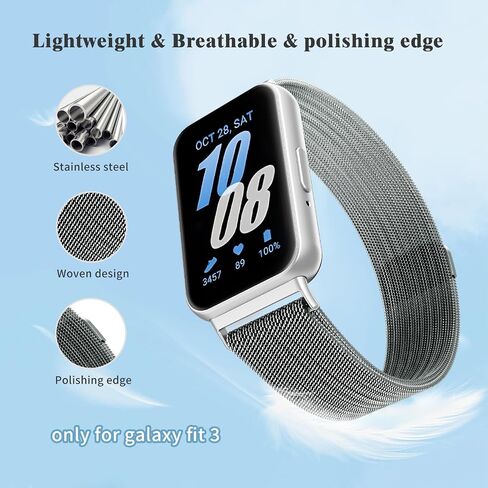 Mesh Metal Bands for Samsung Galaxy Fit 3 Watch Band,Stainless Steel Band Compatible with Samsung Galaxy Fit 3 for Women Men in Saudi Arabia