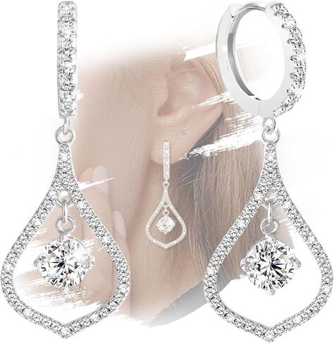 أقراط هوب للنساء العصرية - أقراط حلقية من الفضة الاسترليني مع قطرة متدلية لا تسبب الحساسية مع سحر مكعب زركونيا أقراط هوجي عصرية للآذان الحساسة هدية للفتيات والسيدات in Kuwait
