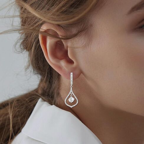 أقراط هوب للنساء العصرية - أقراط حلقية من الفضة الاسترليني مع قطرة متدلية لا تسبب الحساسية مع سحر مكعب زركونيا أقراط هوجي عصرية للآذان الحساسة هدية للفتيات والسيدات in Kuwait