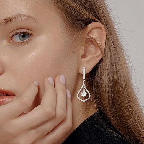 أقراط هوب للنساء العصرية - أقراط حلقية من الفضة الاسترليني مع قطرة متدلية لا تسبب الحساسية مع سحر مكعب زركونيا أقراط هوجي عصرية للآذان الحساسة هدية للفتيات والسيدات in Kuwait