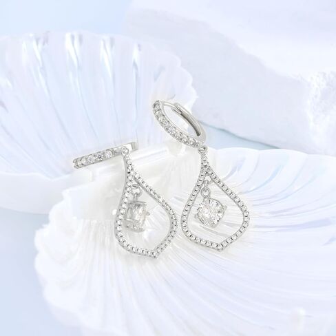 أقراط هوب للنساء العصرية - أقراط حلقية من الفضة الاسترليني مع قطرة متدلية لا تسبب الحساسية مع سحر مكعب زركونيا أقراط هوجي عصرية للآذان الحساسة هدية للفتيات والسيدات in Kuwait