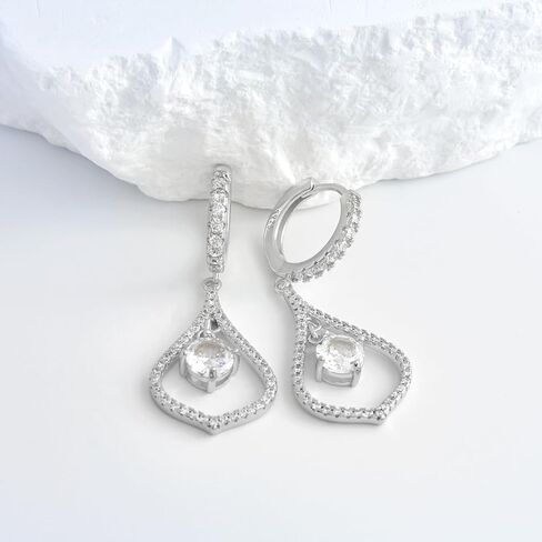 أقراط هوب للنساء العصرية - أقراط حلقية من الفضة الاسترليني مع قطرة متدلية لا تسبب الحساسية مع سحر مكعب زركونيا أقراط هوجي عصرية للآذان الحساسة هدية للفتيات والسيدات in Kuwait