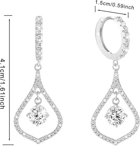 أقراط هوب للنساء العصرية - أقراط حلقية من الفضة الاسترليني مع قطرة متدلية لا تسبب الحساسية مع سحر مكعب زركونيا أقراط هوجي عصرية للآذان الحساسة هدية للفتيات والسيدات in Kuwait