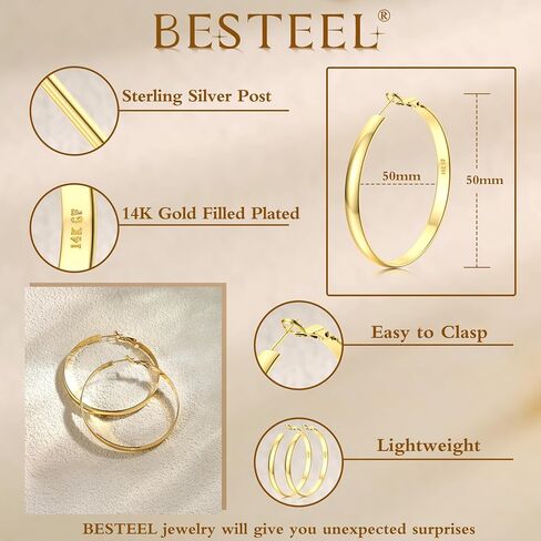 BESTEEL 14K Gold Filled Hoop Earrings for Women, Hypoallergenic Large Gold Hoop Earrings, Lightweight Oversized Big Hoop Earrings Gold for Girls 40mm/50mm/70mm in Saudi Arabia