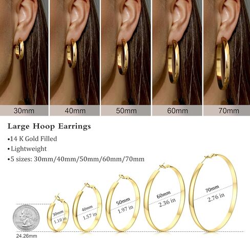 BESTEEL 14K Gold Filled Hoop Earrings for Women, Hypoallergenic Large Gold Hoop Earrings, Lightweight Oversized Big Hoop Earrings Gold for Girls 40mm/50mm/70mm in Saudi Arabia