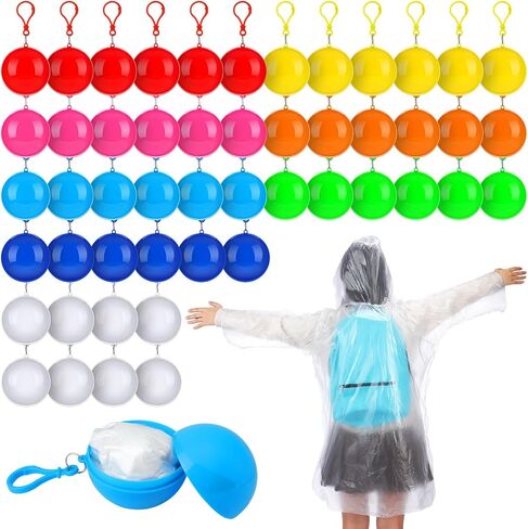 50 Pcs Portable Disposable Emergency Rain Poncho Clear Plastic Raincoat in Ball with Hook Waterproof Rain Coat Adults Teens And Kids Over 10 Years Old Traveling Camping Cycling 8 Colors in Saudi Arabia