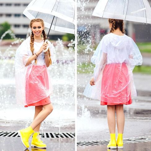 50 Pcs Portable Disposable Emergency Rain Poncho Clear Plastic Raincoat in Ball with Hook Waterproof Rain Coat Adults Teens And Kids Over 10 Years Old Traveling Camping Cycling 8 Colors in Saudi Arabia