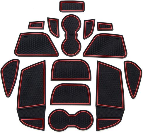 Interior Door Slot Mat Full Kits for Ford Focus 2012 2013 2014 Non-Slip Rubber Cup Holder Liner Insert Gate Groove Pad 15Pcs (Red) in Saudi Arabia