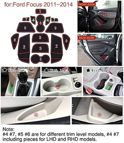 Interior Door Slot Mat Full Kits for Ford Focus 2012 2013 2014 Non-Slip Rubber Cup Holder Liner Insert Gate Groove Pad 15Pcs (Red) in Saudi Arabia
