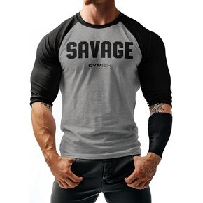 Gymish Lifestyle Savage Raglan Workout Athletic T-Shirts for Men 3/4 Sleeve Body Building Shirt in Saudi Arabia