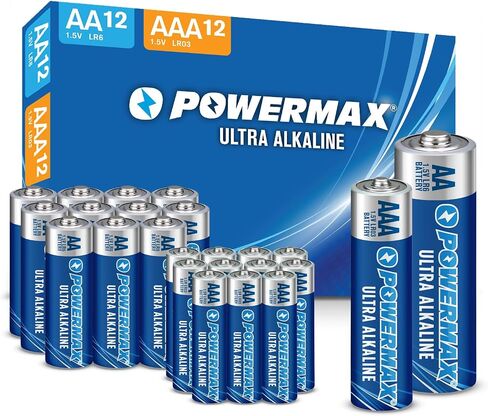 Powermax Alkaline Batteries 24-Count Combo Pack, (12 Double AA, 12 Triple AAA), Ultra Long Lasting Battery, 10-Year Shelf Life, Reclosable Packaging in Saudi Arabia