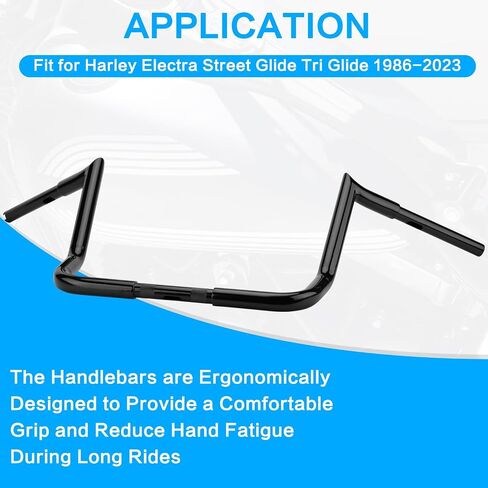 Motorcycle Handlebars 12" Rise Ape Hangers Handlebar, 1-1/4" 1.25 inch Motorcycle Ape Hangers Fit for Harley Touring Electra Glide 1986-2023 Street Glide 2006-2023 (Black) in Kuwait