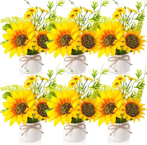 Zeyune 8 Pcs Artificial Sunflower Potted Plants Rustic Silk Sunflowers for Kitchen Spring Sunflower Centerpieces for Tables Yellow Fake Flower with Plastic Pot for Summer Bathroom Wedding Office in Saudi Arabia
