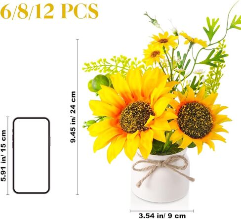 Zeyune 8 Pcs Artificial Sunflower Potted Plants Rustic Silk Sunflowers for Kitchen Spring Sunflower Centerpieces for Tables Yellow Fake Flower with Plastic Pot for Summer Bathroom Wedding Office in Saudi Arabia