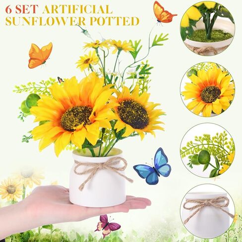 Zeyune 8 Pcs Artificial Sunflower Potted Plants Rustic Silk Sunflowers for Kitchen Spring Sunflower Centerpieces for Tables Yellow Fake Flower with Plastic Pot for Summer Bathroom Wedding Office in Saudi Arabia