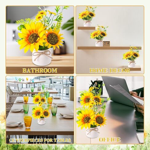 Zeyune 8 Pcs Artificial Sunflower Potted Plants Rustic Silk Sunflowers for Kitchen Spring Sunflower Centerpieces for Tables Yellow Fake Flower with Plastic Pot for Summer Bathroom Wedding Office in Saudi Arabia
