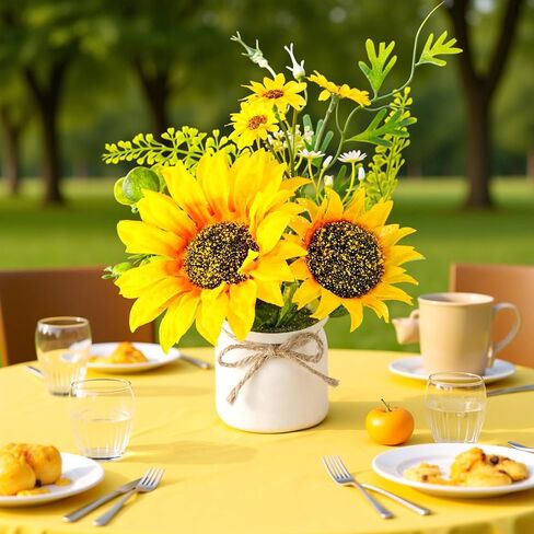 Zeyune 8 Pcs Artificial Sunflower Potted Plants Rustic Silk Sunflowers for Kitchen Spring Sunflower Centerpieces for Tables Yellow Fake Flower with Plastic Pot for Summer Bathroom Wedding Office in Saudi Arabia