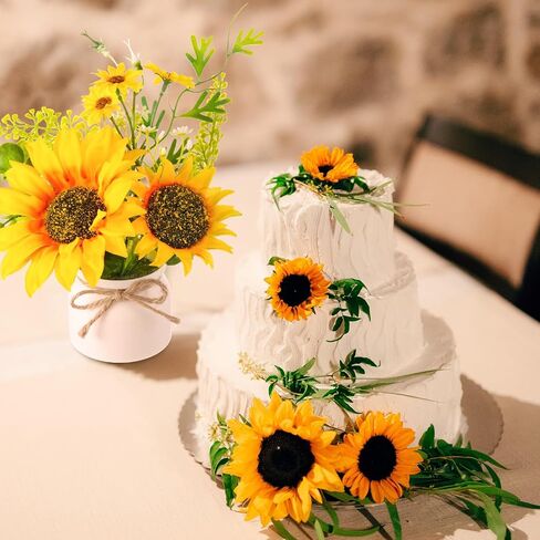 Zeyune 8 Pcs Artificial Sunflower Potted Plants Rustic Silk Sunflowers for Kitchen Spring Sunflower Centerpieces for Tables Yellow Fake Flower with Plastic Pot for Summer Bathroom Wedding Office in Saudi Arabia