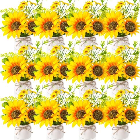 Zeyune 8 Pcs Artificial Sunflower Potted Plants Rustic Silk Sunflowers for Kitchen Spring Sunflower Centerpieces for Tables Yellow Fake Flower with Plastic Pot for Summer Bathroom Wedding Office in Saudi Arabia