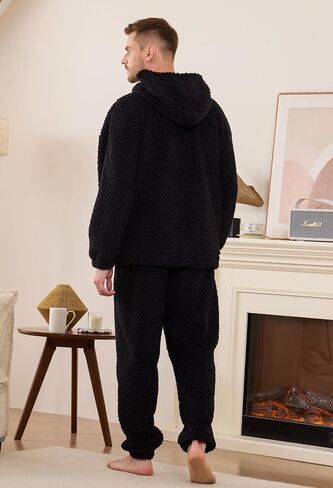 Vulcanodon Mens Plush Hooded Zipper Pajama Set, Soft Warm Long Sleeve Sleepwear with Pockets Fluffy Fuzzy Cozy Pjs in Kuwait