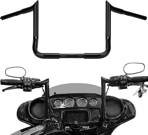 Motorcycle Handlebars 12" Rise Ape Hangers Handlebar, 1-1/4" 1.25 inch Motorcycle Ape Hangers Fit for Harley Touring Electra Glide 1986-2023 Street Glide 2006-2023 (Black) in Kuwait
