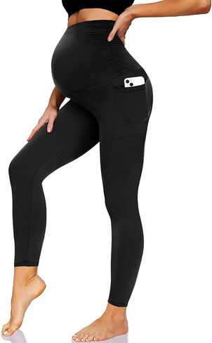Maternity Leggings with Pockets – Over-The-Belly Supportive Pregnancy Pants – Soft Stretchy & Squat-Proof for All-Day Comfort in Saudi Arabia