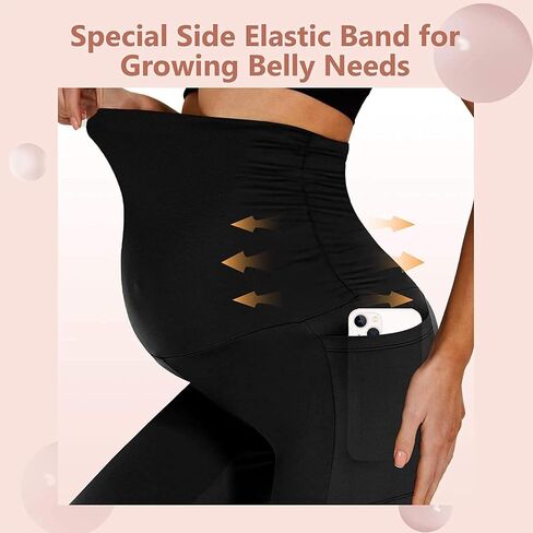 Maternity Leggings with Pockets – Over-The-Belly Supportive Pregnancy Pants – Soft Stretchy & Squat-Proof for All-Day Comfort in Saudi Arabia