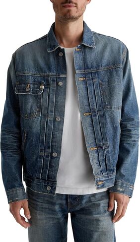 AG Adriano Goldschmied Men's Sid Pleated Denim Trucker Jacket in Saudi Arabia