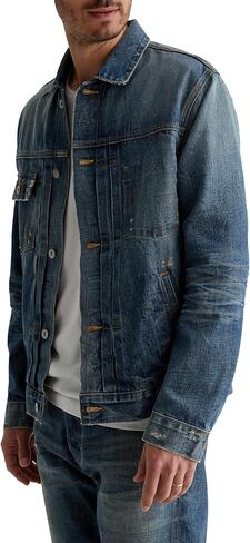 AG Adriano Goldschmied Men's Sid Pleated Denim Trucker Jacket in Saudi Arabia