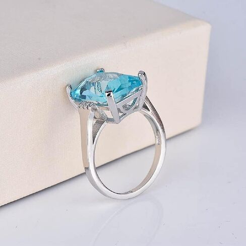 Bicheng Fashionable Women 925 Silver Aquamarine Cut Sapphire Engagement Ring Wedding Ring (6) in Saudi Arabia