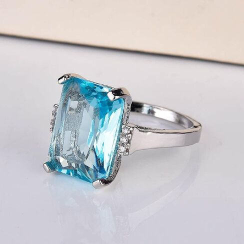 Bicheng Fashionable Women 925 Silver Aquamarine Cut Sapphire Engagement Ring Wedding Ring (6) in Saudi Arabia