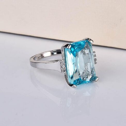 Bicheng Fashionable Women 925 Silver Aquamarine Cut Sapphire Engagement Ring Wedding Ring (6) in Saudi Arabia