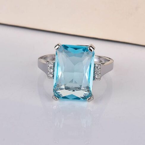 Bicheng Fashionable Women 925 Silver Aquamarine Cut Sapphire Engagement Ring Wedding Ring (6) in Saudi Arabia