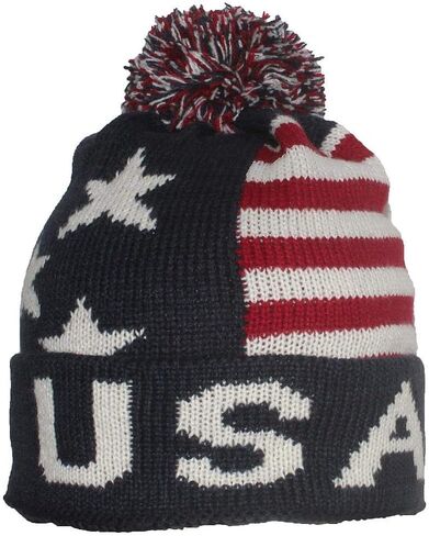Adult Jacquard USA American/Americana Flag Cuffed Beanie W/Pom in Saudi Arabia