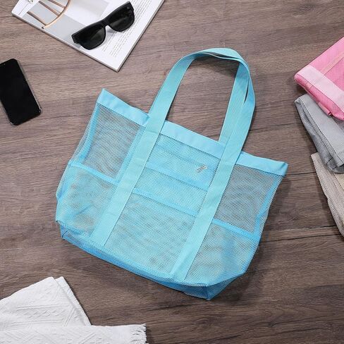 uxcell Mesh Beach Tote Bag, 1Pcs 17" x 13" x 5" Upgraded Beach Towel Bags, Waterproof Pool Bag for Beach Vacation and Travel Daily (White) in Saudi Arabia