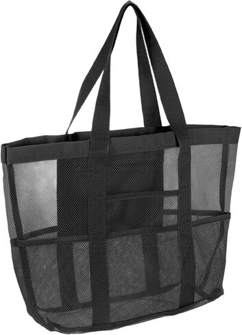 uxcell Mesh Beach Tote Bag, 1Pcs 17" x 13" x 5" Upgraded Beach Towel Bags, Waterproof Pool Bag for Beach Vacation and Travel Daily (White) in Saudi Arabia