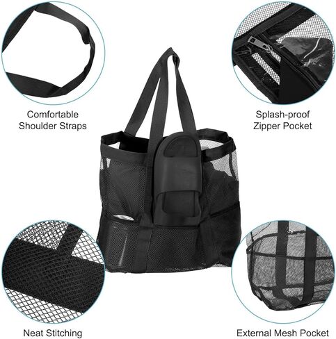 uxcell Mesh Beach Tote Bag, 1Pcs 17" x 13" x 5" Upgraded Beach Towel Bags, Waterproof Pool Bag for Beach Vacation and Travel Daily (White) in Saudi Arabia