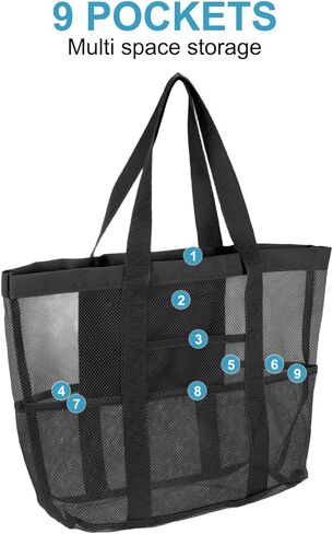 uxcell Mesh Beach Tote Bag, 1Pcs 17" x 13" x 5" Upgraded Beach Towel Bags, Waterproof Pool Bag for Beach Vacation and Travel Daily (White) in Saudi Arabia