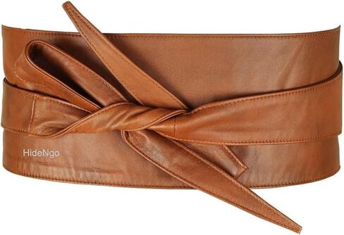 Lambskin Leather Obi Belt for Women, Handcrafted Genuine Leather Wide Cinch Boho Belt Waist Band, Self Tie Wrap Around Belt in Saudi Arabia