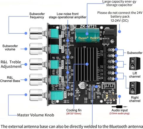 ZK-TB21 Power Amplifier Board Bluetooth5.1 TPA3116 Chip with Subwoofer 2.1 Channel 50W×2+100W, DC 12-24V Bluetooth and AUX Inputs in Saudi Arabia