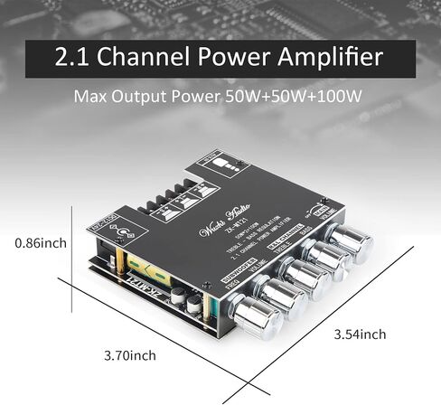 ZK-TB21 Power Amplifier Board Bluetooth5.1 TPA3116 Chip with Subwoofer 2.1 Channel 50W×2+100W, DC 12-24V Bluetooth and AUX Inputs in Saudi Arabia