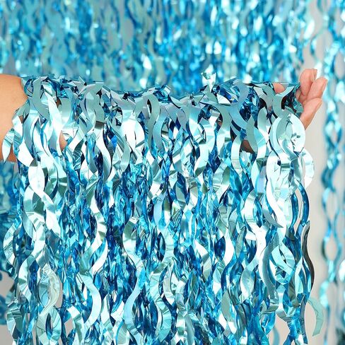 2 حزمة 3.2x6.5 قدم ستارة خلفية زرقاء متموجة بهرج اللافتات احباط هامش خلفية المحيط تحت عنوان ديكور استحمام الطفل العازبة ديسكو الشتاء تحت البحر الصيف حمام سباحة الشاطئ ديكورات الحفلات in Kuwait