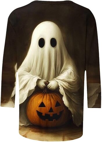 2025 Halloween Shirts for Women 3/4 Sleeve Funny Print Halloween Costumes Tunic Tops Vintage Festival Sweatshirt Gift in Saudi Arabia