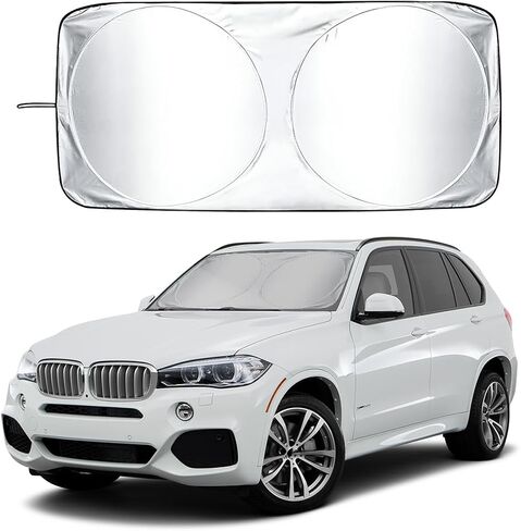Car Windshield Sun Shade with Storage Pouch, Foldable Automotive Window Sunshade Reflective Screen Visor Protector, Vehicle Visor Shield Cover for UV Rays and Sun Heat Protection (63"×33.5") in Saudi Arabia